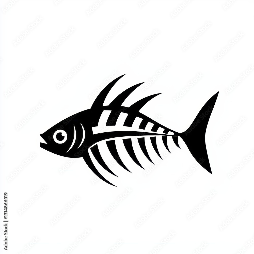 Fototapeta premium Stylized Fish Illustration in Black and White Art