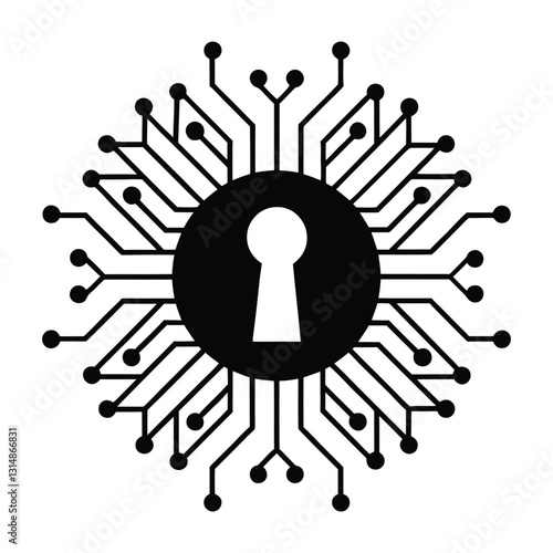 Keyhole Inside a Digital Circuit Board Flat Vector Silhouette