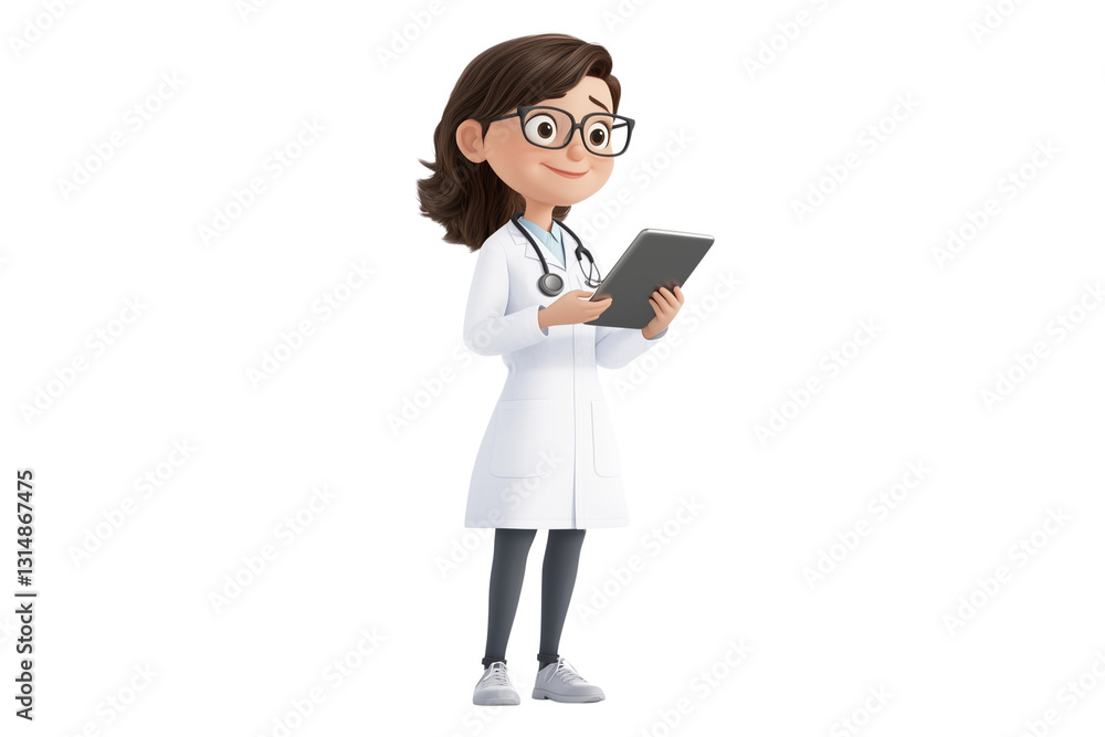 3D Cartoon Female Doctor with Tablet - Modern Medical Professional Illustration on Transparent Background 3D Cartoon Female Doctor with Tablet - Modern Medical Professional Illustration on Transparent Background