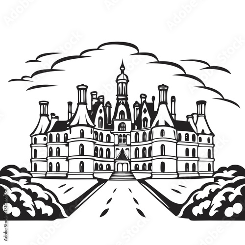 Château de Chambord Elegant French château in black and white sketch style