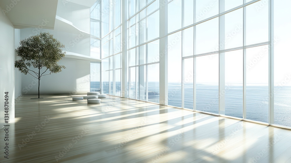 Obraz premium Modern High-Rise Interior with Ocean View