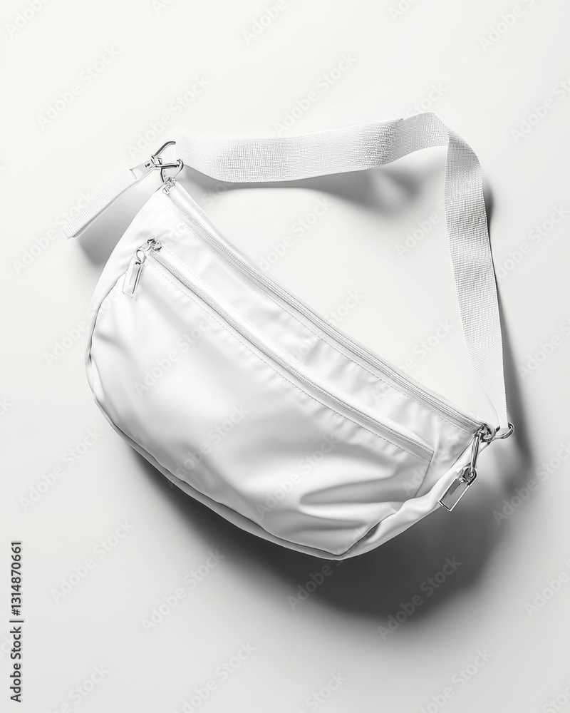 Minimalist White Fanny Pack with Adjustable Strap on Clean Background for Fashion and Lifestyle Photography