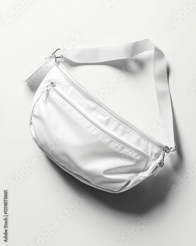 Obraz na płótnie Minimalist White Fanny Pack with Adjustable Strap on Clean Background for Fashion and Lifestyle Photography w salonie