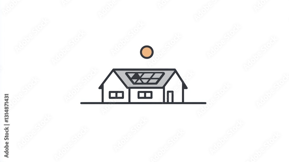 House with solar panels on roof under sun. House with solar panels on roof under sun.