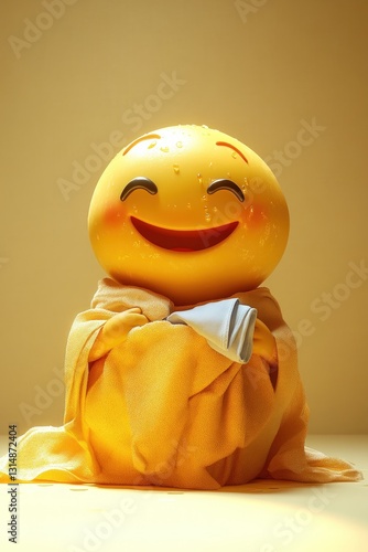 Emoji folding laundry on a light yellow backdrop