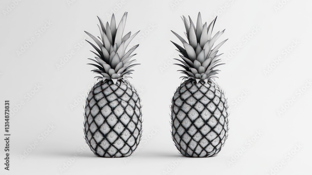 Obraz premium Two pineapples on white background