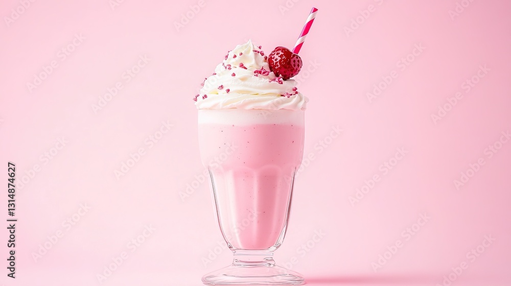 Retro romantic strawberry milkshake with cherry on top. Retro romantic strawberry milkshake with cherry on top.