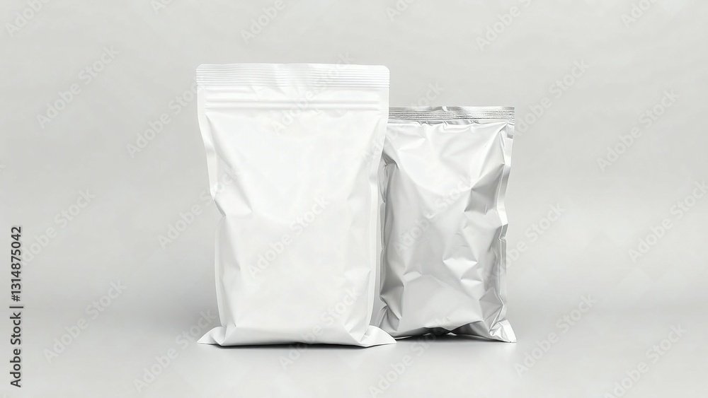 White, and Silver, pouch, standing, package, bags of different shapes and sizes. mock up, pack, Plastic, packaging, mockup, branding, templates, food, zip, blank, chips, snack, White, and Silver, pouch, standing, package, bags of different shapes and sizes. mock up, pack, Plastic, packaging, mockup, branding, templates, food, zip, blank, chips, snack,