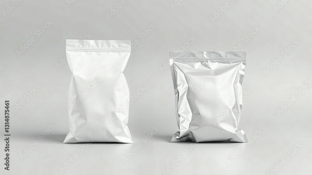 White, and Silver, pouch, standing, package, bags of different shapes and sizes. mock up, pack, Plastic, packaging, mockup, branding, templates, food, zip, blank, chips, snack, White, and Silver, pouch, standing, package, bags of different shapes and sizes. mock up, pack, Plastic, packaging, mockup, branding, templates, food, zip, blank, chips, snack,