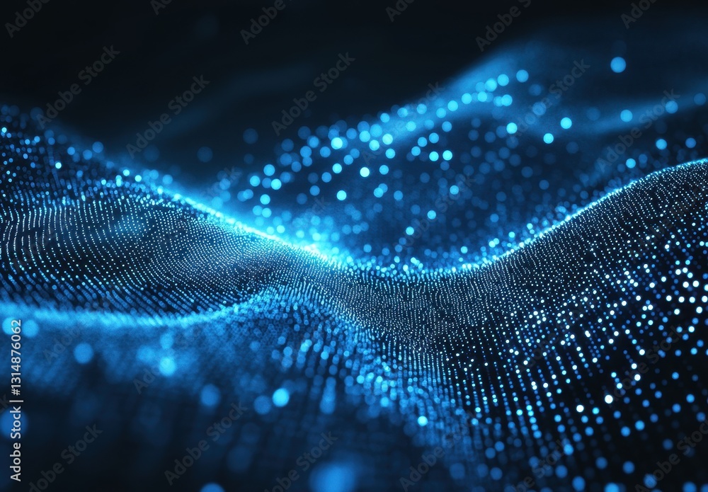 Stunning Abstract Representation of Ocean Waves Made of Bright Blue Dots in a Dark Space Perfect for Technology and Digital Concepts Stunning Abstract Representation of Ocean Waves Made of Bright Blue Dots in a Dark Space Perfect for Technology and Digital Concepts