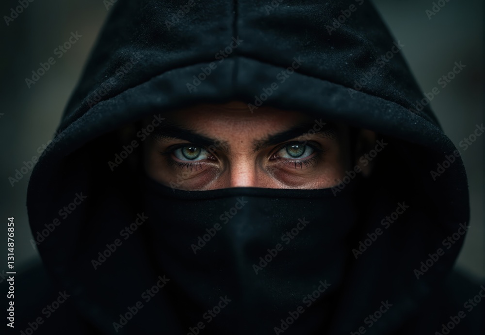 Close-up Portrait: Person with Hooded Sweatshirt and Face Covering Close-up Portrait: Person with Hooded Sweatshirt and Face Covering