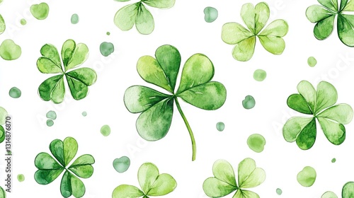 Watercolor St. Patrick's Day pattern with clovers and shamrocks.