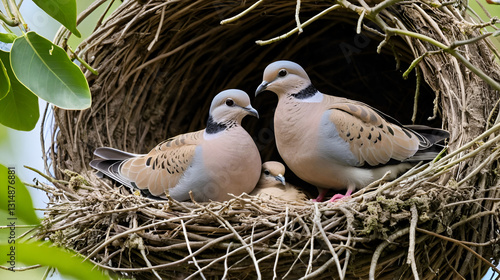Pair of turtledoves in the nest