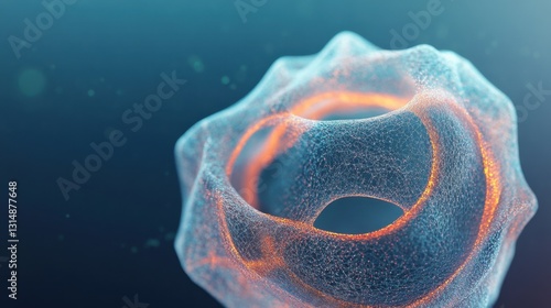 Futuristic glowing bioluminescent organism model floating in deep blue