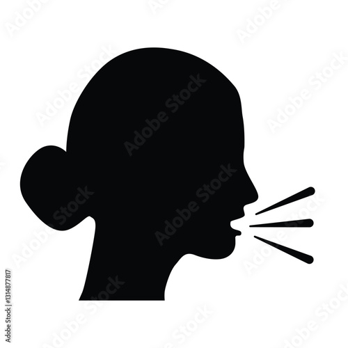 Speak icon, talk or talking person sign, speech icon for interview, interact and talks controls, woman with open mouth