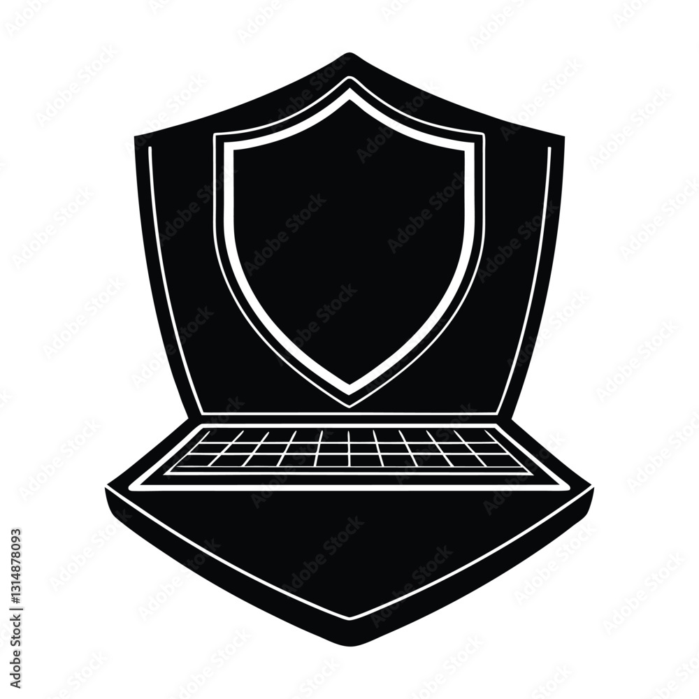 Shield Protecting a Laptop Screen Flat Vector Silhouette Shield Protecting a Laptop Screen Flat Vector Silhouette
