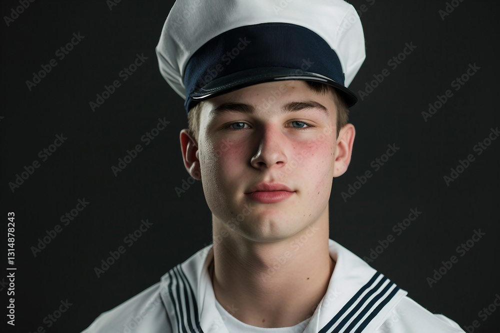 Generative AI portrait of a ship captain in uniform, standing near boats at the marina, professional maritime theme Generative AI portrait of a ship captain in uniform, standing near boats at the marina, professional maritime theme