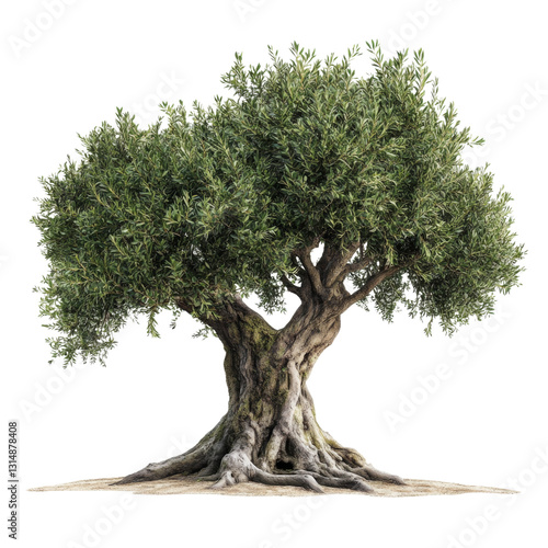 Obraz na płótnie Beautiful olive tree with twisted trunk and dense green foliage isolated on white background w salonie