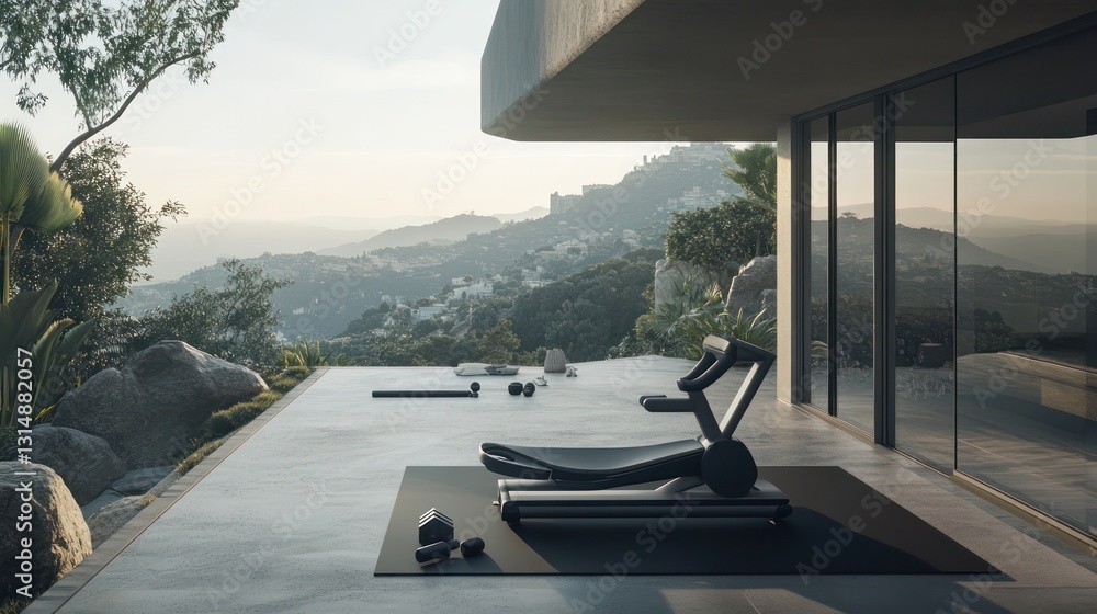 Fototapeta premium Outdoor Fitness Area with Mountain View