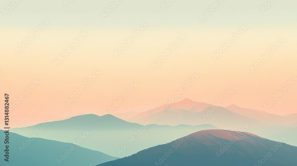 Pastel mountainscape at dawn, misty horizon Pastel mountainscape at dawn, misty horizon