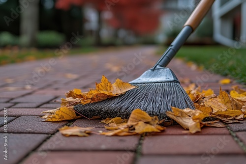 Wallpaper Mural Broom and leaves. Spring cleaning up concept. Torontodigital.ca
