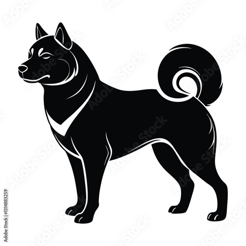 Akita Inu Standing Proudly with Curled Tail Silhouette Isolated