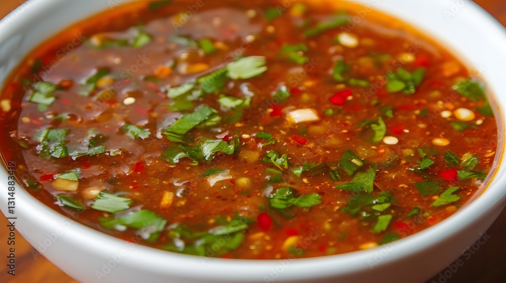 Vibrant Spicy Soup Filled with Aromatic Herbs and Fresh Chili Vibrant Spicy Soup Filled with Aromatic Herbs and Fresh Chili