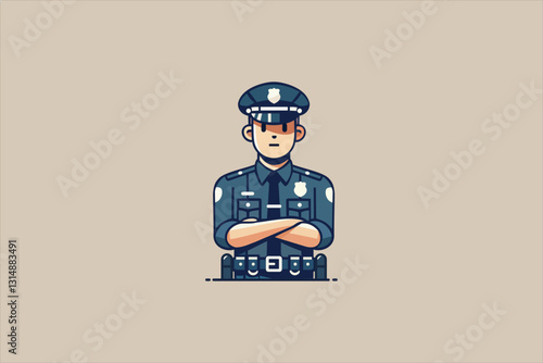 Illustration Male Police Officers In Uniform, Standing With Confidence, Authority, And Professionalism In Law Enforcement. Vector illustration.