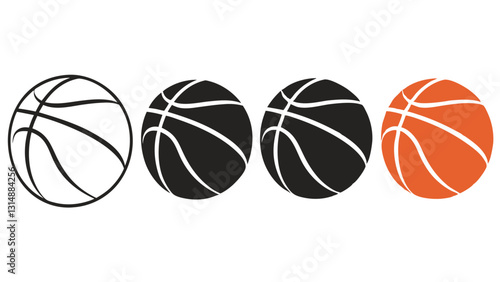 Basketball Icon Set – Black and White Outline, Orange, and Silhouette Sports Ball Illustrations for Basketball Designs, Team Logos, Game Graphics, and Sport-Themed Artwork
