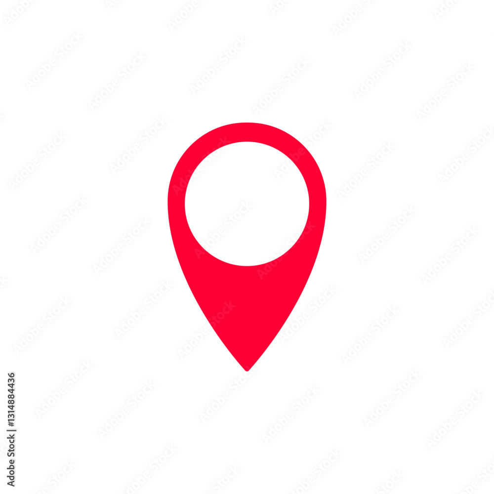 A simple bright red map pin icon used in navigation and geographic applications for location marking. A simple bright red map pin icon used in navigation and geographic applications for location marking.