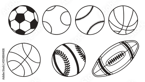 Basketball Icon Set – Black and White Outline, Orange, and Silhouette Sports Ball Illustrations for Basketball Designs, Team Logos, Game Graphics, and Sport-Themed Artwork
