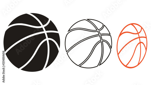 Basketball Icon Set – Black and White Outline, Orange, and Silhouette Sports Ball Illustrations for Basketball Designs, Team Logos, Game Graphics, and Sport-Themed Artwork
