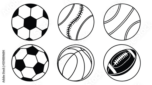 Basketball Icon Set – Black and White Outline, Orange, and Silhouette Sports Ball Illustrations for Basketball Designs, Team Logos, Game Graphics, and Sport-Themed Artwork
