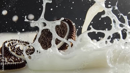Milk Splashing on Delicious Oreo Cookies: A Gourmet Photography Masterpiece