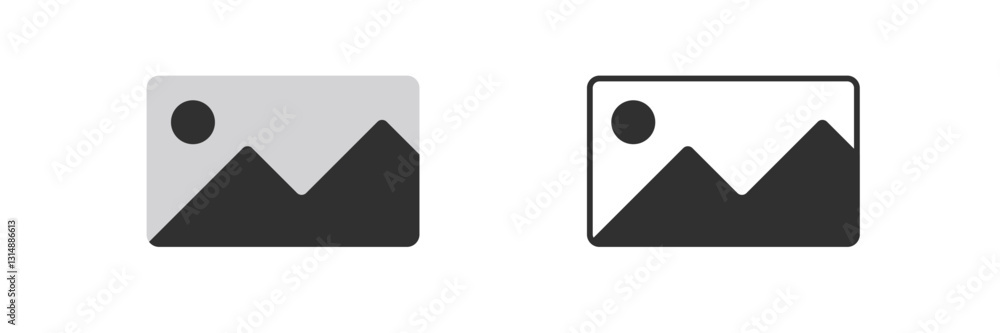 Two mountain icons placeholder in color but share similar design with sun. both are simple and clear. Two mountain icons placeholder in color but share similar design with sun. both are simple and clear.