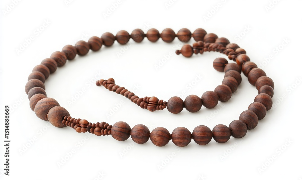 Beautiful Wooden Bead Necklace on White Background for Elegant Jewelry Display and Fashion Accessories Beautiful Wooden Bead Necklace on White Background for Elegant Jewelry Display and Fashion Accessories