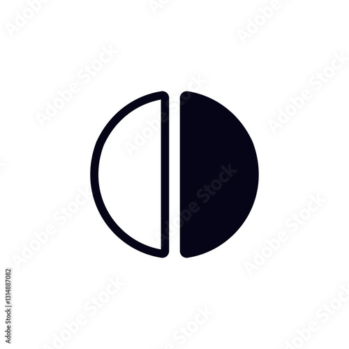 A simple black half circle adjacent to a white half circle. the design creates a minimalist look.