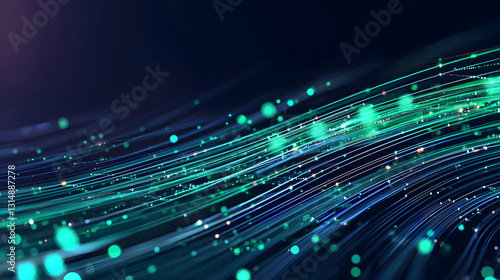 Abstract Flowing Green Blue Particles Digital Background