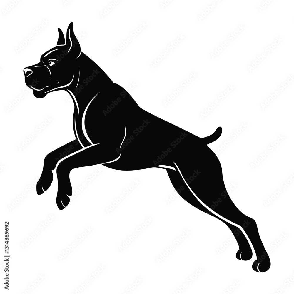 Fototapeta premium Boxer Dog Jumping Mid-Air with Strong Legs Silhouette Isolated