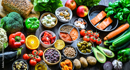 Fotografie Food products representing the Mediterranean diet