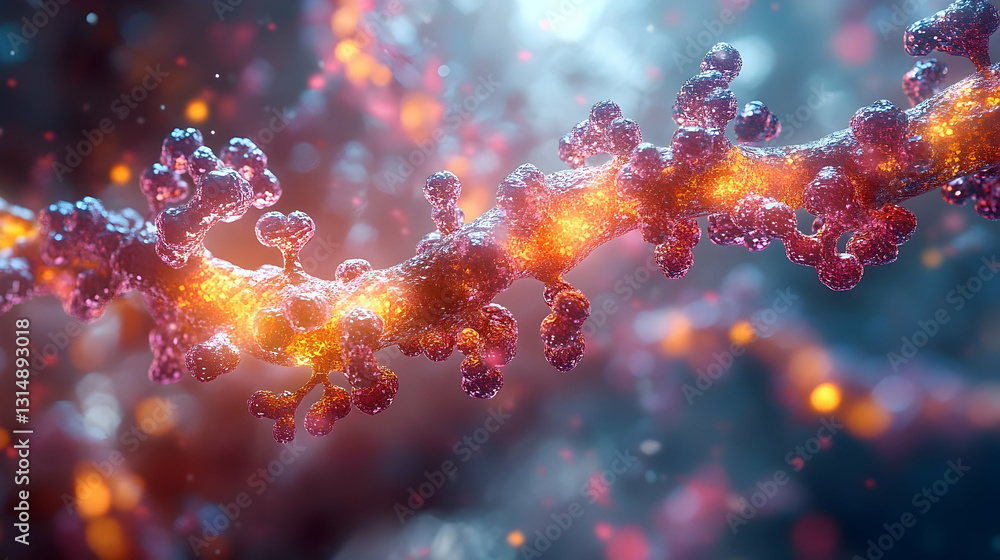 Microscopic cellular structure, glowing, close-up