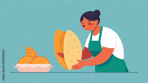 With precision and patience the instructor taught the proper way to fold and seal the gorditas ensuring they would hold their shape and contents.. Vector illustration