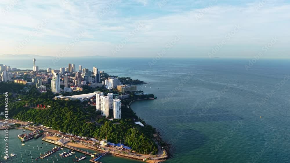 Aerial view landscape sunrise city Pattaya Thailand. Aerial view landscape sunrise city Pattaya Thailand.