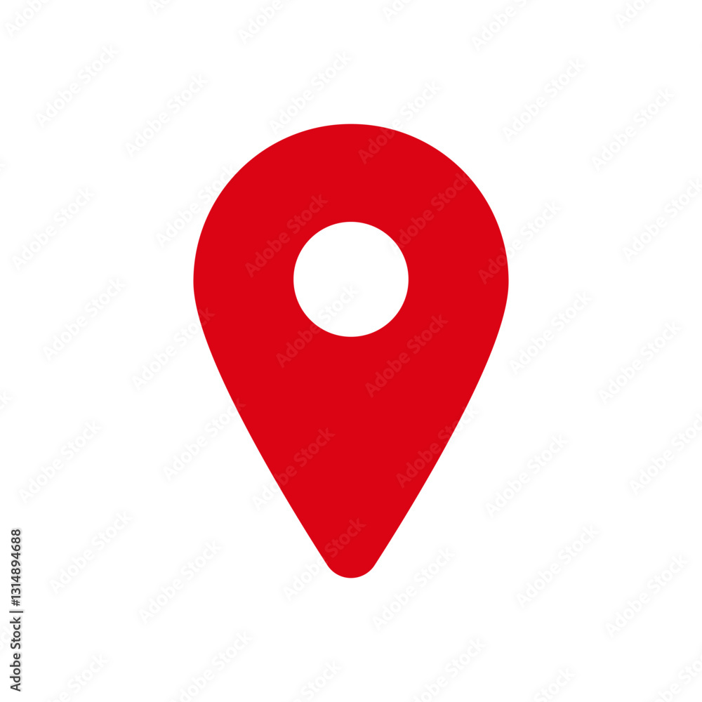 A simple red location pin icon used to mark a specific point, commonly found in maps and navigation apps. A simple red location pin icon used to mark a specific point, commonly found in maps and navigation apps.