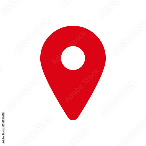 A simple red location pin icon used to mark a specific point, commonly found in maps and navigation apps.