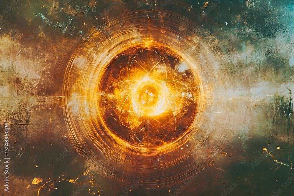 Obraz premium Cosmic Eye, Golden Orb in Nebula