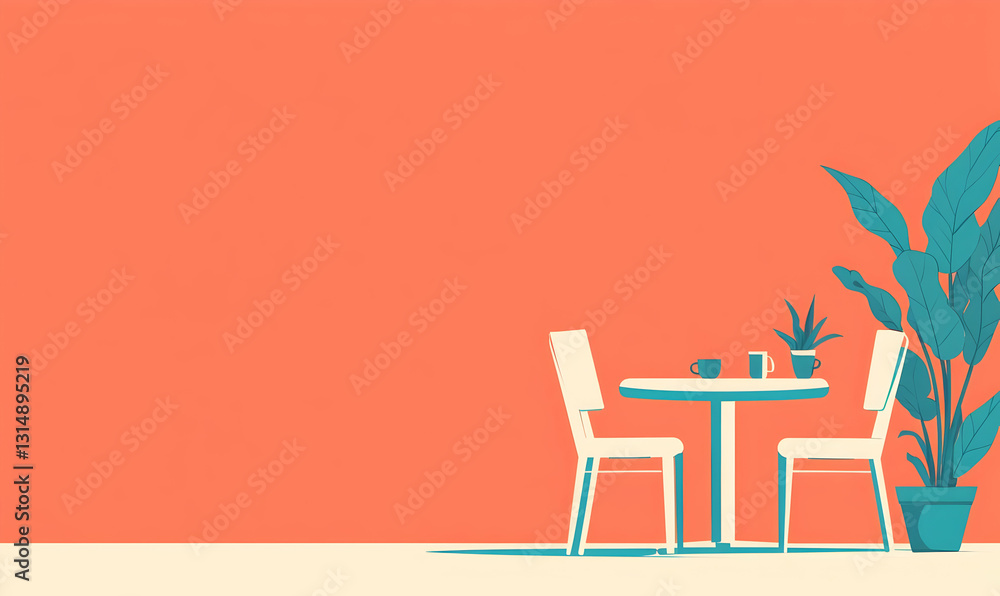 Fototapeta premium Cozy minimalistic dining setup with plant and coffee on table