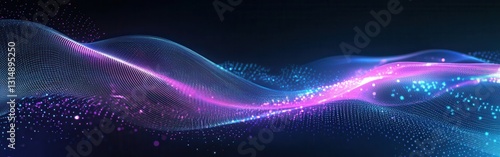 Vibrant Wave Design with Glowing Dots and Colorful Lines in a Digital Abstract Background for Technology and Art Projects