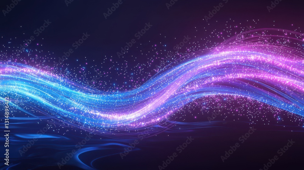 Obraz premium Mesmerizing Cosmic Energy Flow with Glowing Luminous Trails and Iridescent Spectral Waves in the Starry Night Sky Abstract digital art depicting a dynamic cosmic landscape with vibrant energy