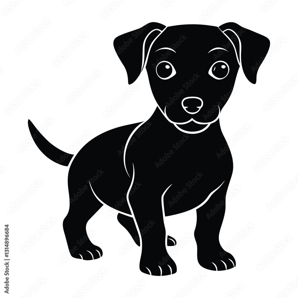Curious Puppy Tilting Its Head with White Background Silhouette Curious Puppy Tilting Its Head with White Background Silhouette